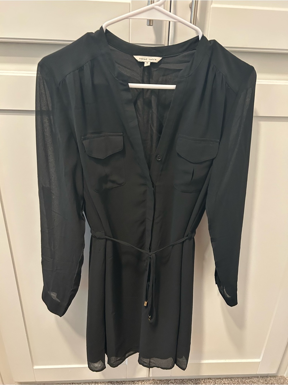 Naked Zebra Black Long Sleeve Mini Shirt Dress